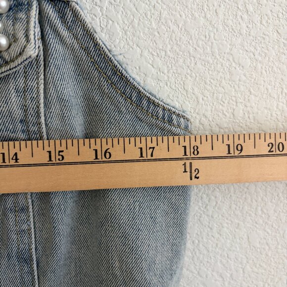 Ebossy Denim Vest Faux Pearl Womens Medium Blue Light Wash Denim Distressed - Picture 5 of 11